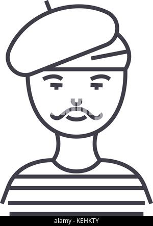 L'homme artiste français,mime,l'icône de la ligne du vecteur, signer, illustration sur arrière-plan, coups modifiable Illustration de Vecteur