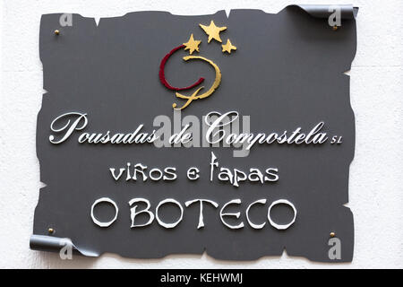 Panneau de bar à tapas pour O Boteco vinos e tapas de Pousadas de Compostela à Santiago de Compostela, Galice, Espagne Banque D'Images