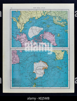 Mcnally carte antique 1911 - Pôle Sud Antarctique et l'océan arctique au pôle nord Banque D'Images