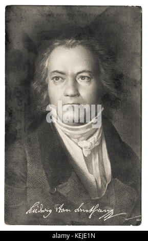 Ludwig van Beethoven un imprimé photographique au bromure d'argent d'une fine gravure. Ludwig van Beethoven (1770-1827) est largement considéré comme l'une des figures de musique classique prééminentes du monde occidental Banque D'Images