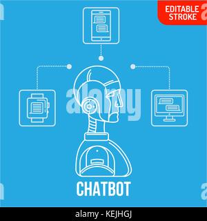 Chatbot linéaire, le chat, l'application du logiciel concept. L'assistance virtuelle de site web ou d'applications mobiles. vector illustration Illustration de Vecteur