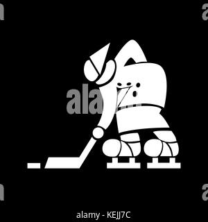 Planar vector image stylisée d'un joueur de hockey, une vieille femme. humour illustration d'une grand-mère russe babushka en bottes sur patins feutre avec un bâton et une rondelle, jouer au hockey. Illustration de Vecteur