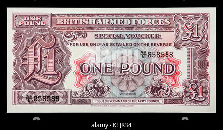 Les Forces armées britanniques publié leurs propres billets en euros entre 1946 et 1972. C'est l'avers d'un £1 note de la 2e série, émise dans les années 40 Banque D'Images