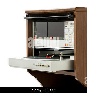 Au début des années 80, Vintage FD-3L'Akai hi-fi avec système composite Musique à chargement frontal platine automatique, tuner, lecteur de cassettes et de contrôle à distance Banque D'Images