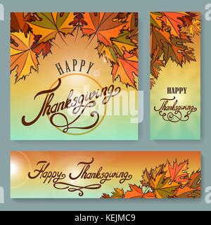 Grâce à la main de l'affiche de la typographie et de bannière. thanksgiving lettrage et les feuilles d'automne. vector illustartion. Illustration de Vecteur