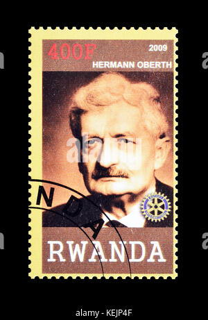 Timbre-poste oblitéré imprimé par le Rwanda, qui montre Hermann Oberth. Banque D'Images