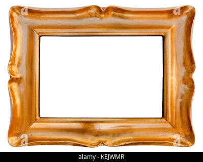 Cadre photo en bois doré vide. oooo...fantaisie. copie espace. isolés. Banque D'Images