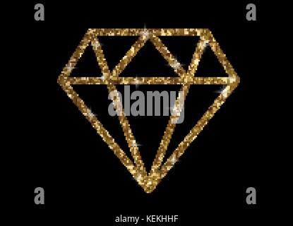 Le vecteur de l'éclat des diamants d'or plat icône sur fond noir Illustration de Vecteur