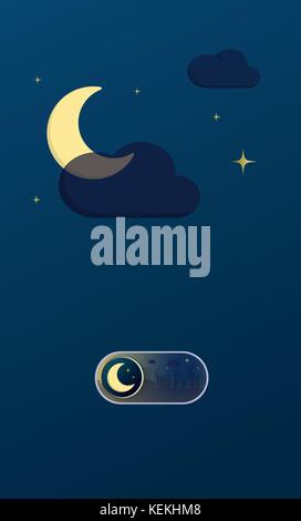 Paysage urbain de nuit sur l'illustration et l'icône de l'interrupteur à bascule et le bouton Illustration de Vecteur