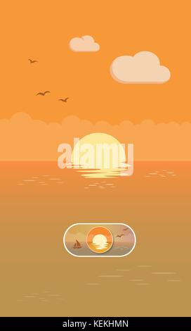 Paysage au coucher du soleil sur l'illustration et au large bouton interrupteur à bascule Illustration de Vecteur