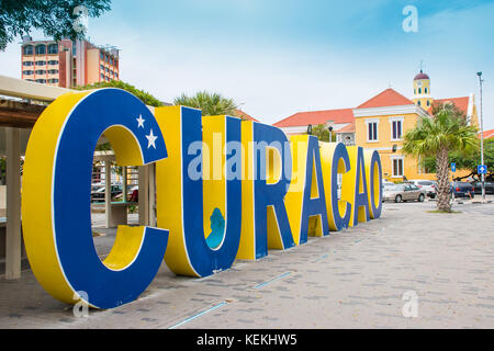 Panneau Curaçao dans le centre-ville de Willemstad, Curaçao, Antilles néerlandaises Banque D'Images