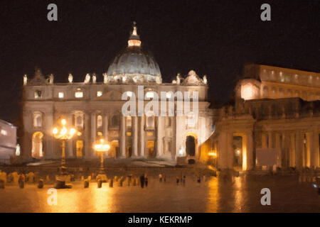 Style de peinture à l'huile photo de st. Peter's cathedral au Vatican dans la nuit Banque D'Images