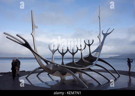 Reykjavik, Islande - 27 août 2017 : sun voyager monument, monument de Reykjavik Banque D'Images