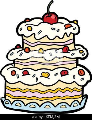 Mariage ou anniversaire gâteau crème aux cerises, anniversaire Illustration de Vecteur