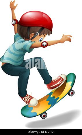 Illustration d'un petit homme skateboarding sur fond blanc Illustration de Vecteur