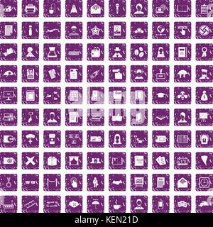 100 icons set écrivain grunge purple Illustration de Vecteur