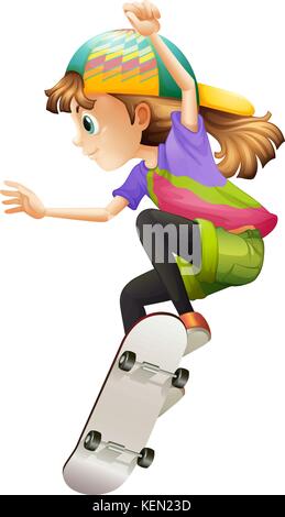 Illustration d'une jeune femme le skate sur fond blanc Illustration de Vecteur