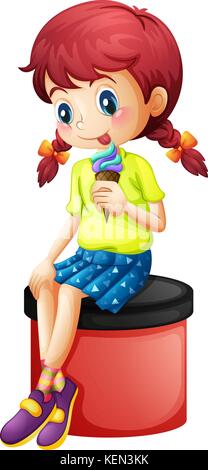 Illustration d'une jeune fille assise avec un icecream sur fond blanc Illustration de Vecteur