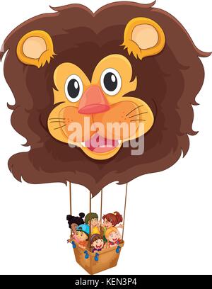 Illustration d'un ballon flottant lion avec des enfants sur un fond blanc Illustration de Vecteur