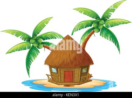 Illustration d'une île avec un nipa hut sur fond blanc Illustration de Vecteur