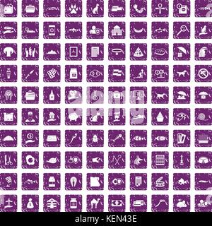 Cat 100 icons set grunge purple Illustration de Vecteur