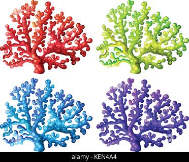 Illustration des récifs coralliens colorés sur fond blanc Illustration de Vecteur
