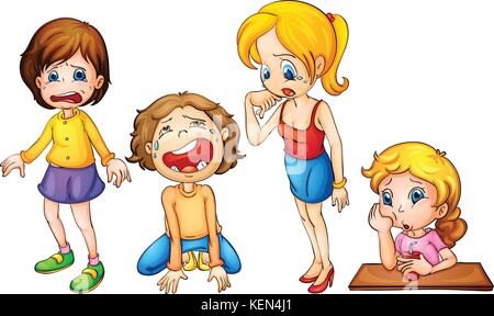 Illustration d'un ensemble de filles pleurer Illustration de Vecteur