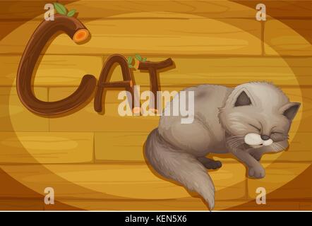 Illustration d'un cadre en bois avec un chat Illustration de Vecteur
