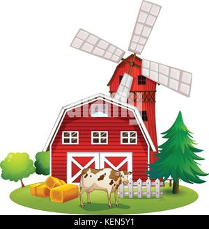 Illustration d'une à la ferme barnhouse rouge sur fond blanc Illustration de Vecteur