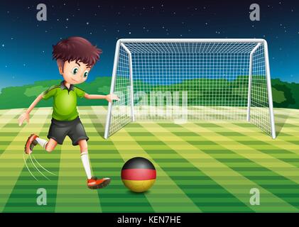 Illustration d'un homme sur le terrain à l'aide de la balle avec le pavillon de l'Allemagne Illustration de Vecteur