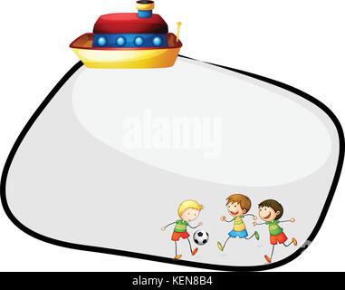 Illustration d'un template vide avec un navire et les enfants jouent au football sur un fond blanc Illustration de Vecteur