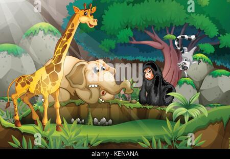Illustration de plusieurs animaux dans une jungle Illustration de Vecteur