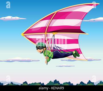 Hang glider flying in sky Illustration de Vecteur