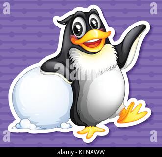 Illustration d'un pingouin et une boule de neige Illustration de Vecteur