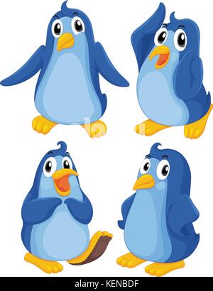 Illustration des quatre pingouins bleus sur fond blanc Illustration de Vecteur