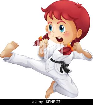 Illustration d'une petite fille énergique faisant le karaté sur fond blanc Illustration de Vecteur