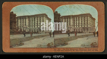 L'incendie a dévasté Fairmont Hotel couronnement Nob Hill, Californie St., San Francisco, 18 avril 1906, à partir de Robert N. Dennis collection de vues stéréoscopiques 2 Banque D'Images