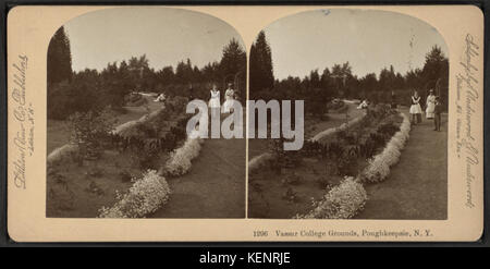 Image stéréoscopique du Vassar College Grounds à Poughkeepsie, New York, montrant le campus paysager et les bâtiments universitaires au XIXe siècle. Banque D'Images