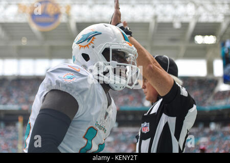 Miami Gardens, Florida, USA. 22 octobre, 2017. Le receveur des Dolphins de Miami Jarvis Landry (14) après sa réception de toucher au premier trimestre au Hard Rock Stadium de Miami Gardens, en Floride, le dimanche 22 octobre 2017. Credit : Andres Leiva/Le Palm Beach Post/ZUMA/Alamy Fil Live News Banque D'Images