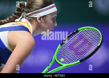 Singapour. 22 octobre, 2017. jelena ostapenko (lat), Oct 22, 2017 tennis - wta : bnp paribas Singapour 2017 finale match entre jelena ostapenko (lat) 0-2 garbine muguruza (esp) au stade inddor à Singapour. crédit : haruhiko otsuka/aflo/Alamy live news Banque D'Images