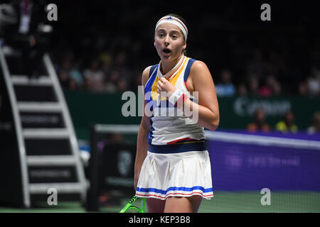 Singapour. 22 octobre, 2017. jelena ostapenko (lat), Oct 22, 2017 tennis - wta : bnp paribas Singapour 2017 finale match entre jelena ostapenko (lat) 0-2 garbine muguruza (esp) au stade inddor à Singapour. crédit : haruhiko otsuka/aflo/Alamy live news Banque D'Images