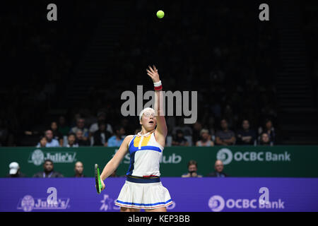 Singapour. 22 octobre, 2017. jelena ostapenko (lat), Oct 22, 2017 tennis - wta : bnp paribas Singapour 2017 finale match entre jelena ostapenko (lat) 0-2 garbine muguruza (esp) au stade inddor à Singapour. crédit : haruhiko otsuka/aflo/Alamy live news Banque D'Images