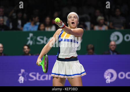 Singapour. 22 octobre, 2017. jelena ostapenko (lat), Oct 22, 2017 tennis - wta : bnp paribas Singapour 2017 finale match entre jelena ostapenko (lat) 0-2 garbine muguruza (esp) au stade inddor à Singapour. crédit : haruhiko otsuka/aflo/Alamy live news Banque D'Images