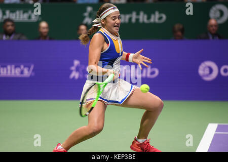 Singapour. 22 octobre, 2017. jelena ostapenko (lat), Oct 22, 2017 tennis - wta : bnp paribas Singapour 2017 finale match entre jelena ostapenko (lat) 0-2 garbine muguruza (esp) au stade inddor à Singapour. crédit : haruhiko otsuka/aflo/Alamy live news Banque D'Images