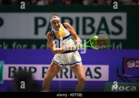 Singapour. 22 octobre, 2017. jelena ostapenko (lat), Oct 22, 2017 tennis - wta : bnp paribas Singapour 2017 finale match entre jelena ostapenko (lat) 0-2 garbine muguruza (esp) au stade inddor à Singapour. crédit : haruhiko otsuka/aflo/Alamy live news Banque D'Images