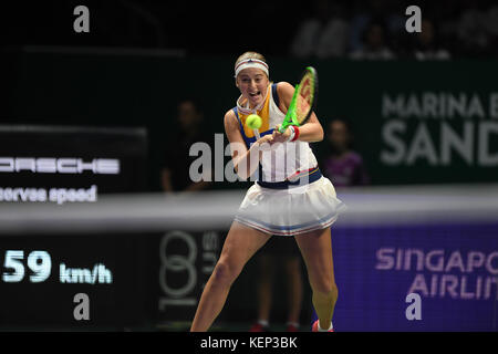 Singapour. 22 octobre, 2017. jelena ostapenko (lat), Oct 22, 2017 tennis - wta : bnp paribas Singapour 2017 finale match entre jelena ostapenko (lat) 0-2 garbine muguruza (esp) au stade inddor à Singapour. crédit : haruhiko otsuka/aflo/Alamy live news Banque D'Images