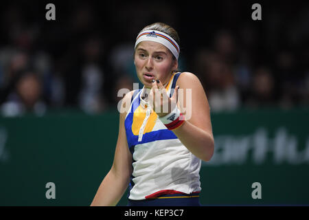 Singapour. 22 octobre, 2017. jelena ostapenko (lat), Oct 22, 2017 tennis - wta : bnp paribas Singapour 2017 finale match entre jelena ostapenko (lat) 0-2 garbine muguruza (esp) au stade inddor à Singapour. crédit : haruhiko otsuka/aflo/Alamy live news Banque D'Images