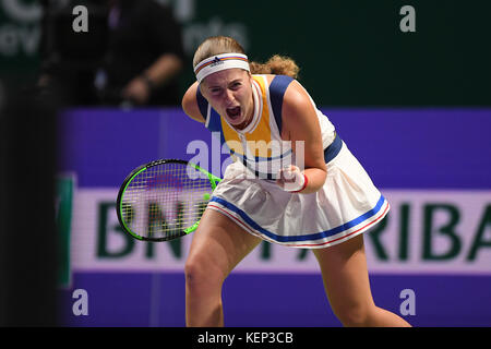 Singapour. 22 octobre, 2017. jelena ostapenko (lat), Oct 22, 2017 tennis - wta : bnp paribas Singapour 2017 finale match entre jelena ostapenko (lat) 0-2 garbine muguruza (esp) au stade inddor à Singapour. crédit : haruhiko otsuka/aflo/Alamy live news Banque D'Images