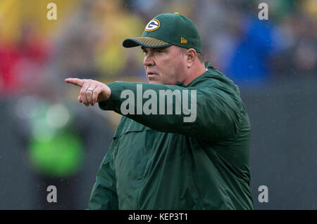 Green Bay, WI, USA. 22 octobre, 2017. Packers de Green Bay l'entraîneur-chef Mike McCarthy au cours de la NFL football match entre les New Orleans Saints et les Packers de Green Bay à Lambeau Field de Green Bay, WI. La Nouvelle Orléans a battu Green Bay 26-17. John Fisher/CSM/Alamy Live News Banque D'Images