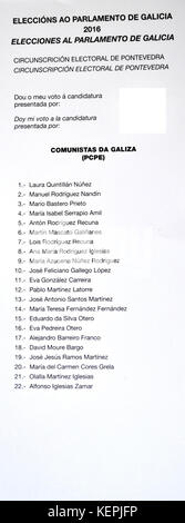 E. ao Parlamento de Galice en 2016. C. E. de Pontevedra. PCPE Banque D'Images